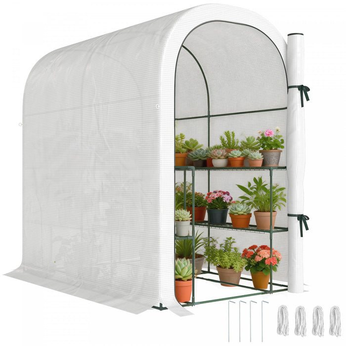 Outsunny Walk-in Mini Greenhouse Outdoor Greenhouse with Shelves, White