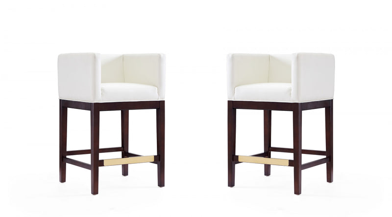Kingsley Mid-Century Modern Wood Upholstered Counter Stool in Ivory - Set of 2