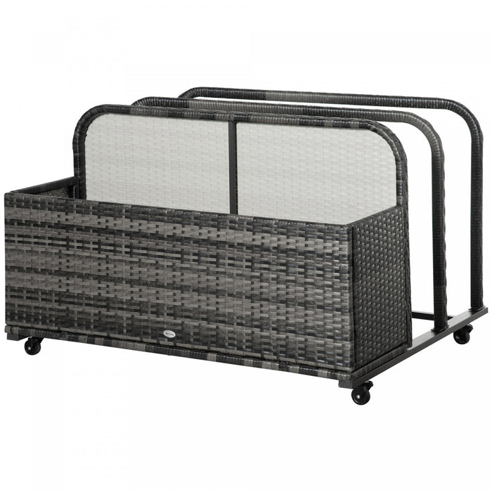 Rolling Pool Storage Rattan Outdoor Storage Wicker Organizer, Grey