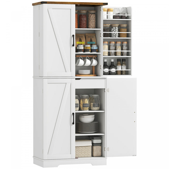 HOMCOM 72\" Kitchen Pantry Cabinet, Farmhouse Kitchen Storage Cabinet, White