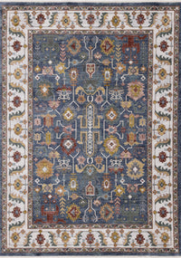 Olivia Blue Modern Tribal Inspired Border Rug, 5'3