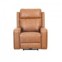 Bellamy 37 in. Leather Match Power Glider Recliner with Adjustable Headrest and USB - Cognac 