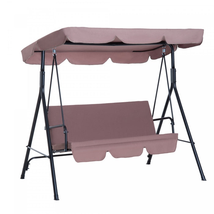 Outsunny 3-seat Patio Swing Chair, Outdoor Porch Swing Glider With Adjustable Canopy, Removable Cushion, And Weather Resistant Steel Frame, For Garden, Poolside, Backyard, Brown