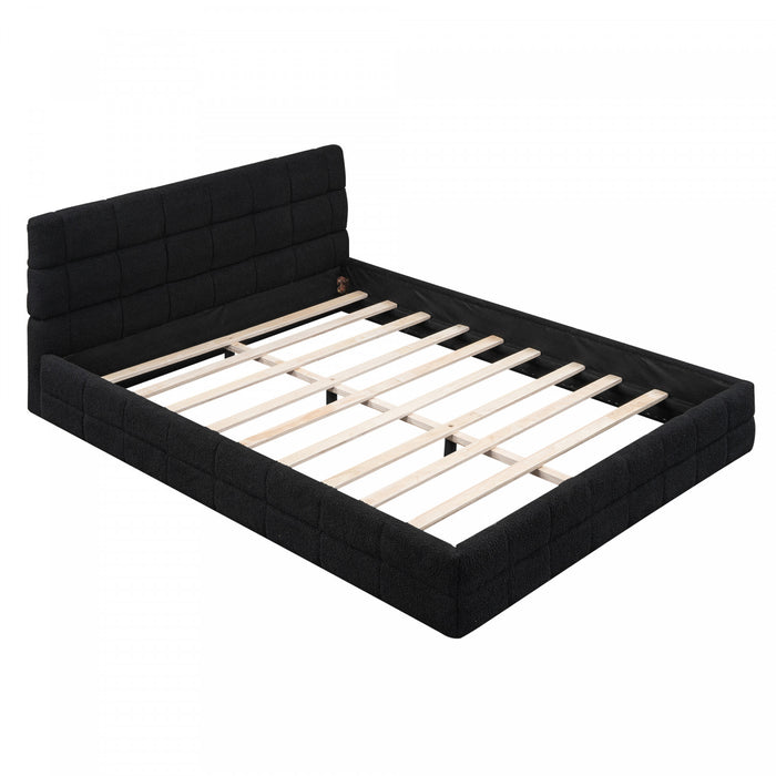 Emma Modern Upholstered Platform Bed with Comfortable Solid Wood,Queen Size,Black Queen Bed