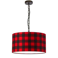 Dainolite Braxton 1 Light Pendant Medium Black Finish Buffalo Check Shade Lamp
