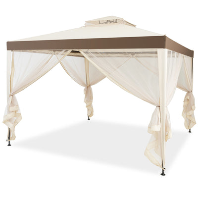 Costway 10'x 10' 2-tier Canopy Gazebo Tent Outdoor Netting Picnic Party Sun Shade