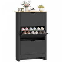 HOMCOM Narrow Shoe Cabinet with 3 Flip Drawers Adjustable Shelves, Black