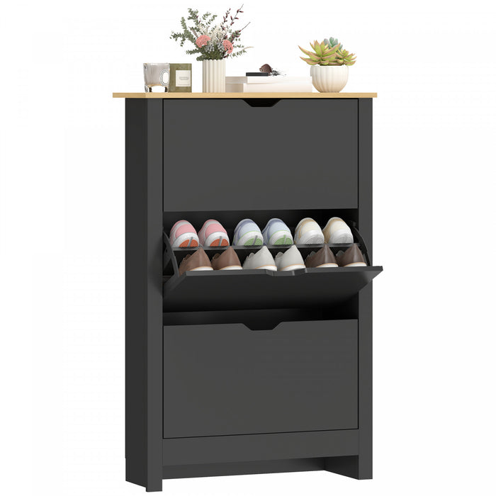 HOMCOM Narrow Shoe Cabinet with 3 Flip Drawers Adjustable Shelves, Black