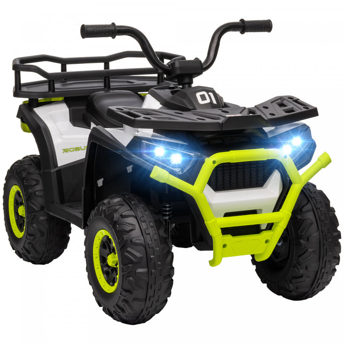 Qaba Kids Atv, 4 Wheeler, 12v Battery Powered Ride-On Electric Vehicle With 4 Spring Suspension Wheels, Storage Basket, Led Headlights, High & Low Speed, Music, For Boys & Girls, Green