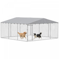 PawHut Outdoor Dog Kennel Dog Run with Waterproof, UV Resistant Cover, Double Secure Locks for Small and Medium Sized Dogs, 13.1' x 13.1' x 6.6', Silver
