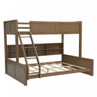 Liam Solid Wood Twin XL Over Queen Bunk Bed with Storage & USB Ports, Brown