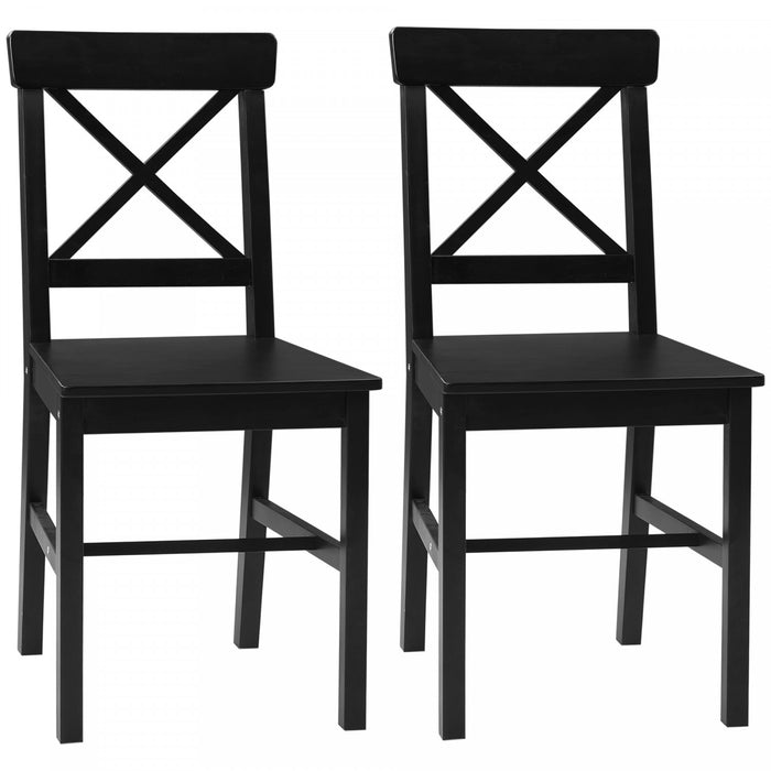 HOMCOM Farmhouse Wood Dining Chairs Set of 2 with Cross Back, Black