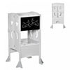 Qaba Kids Kitchen Helper Foldable Step Stool Toddler Kitchen Stool With Blackboard Lockable Handrail For 3-6 Years Old Grey