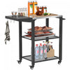 Outsunny 3-Shelf Outdoor Grill Cart with Foldable Side Table, 22" x 16.1" Pizza Oven Stand with Stainless Steel Tabletop, Hooks, Movable Food Prep Table on Wheels