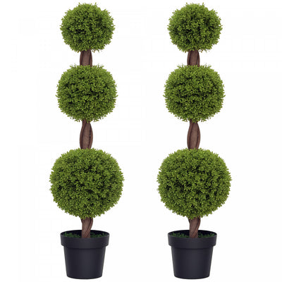HOMCOM Set of 2 Decorative Artificial Plants Boxwood in Pots, 45.3 Inch