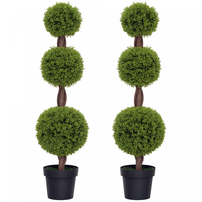 HOMCOM Set of 2 Decorative Artificial Plants Boxwood in Pots, 45.3 Inch