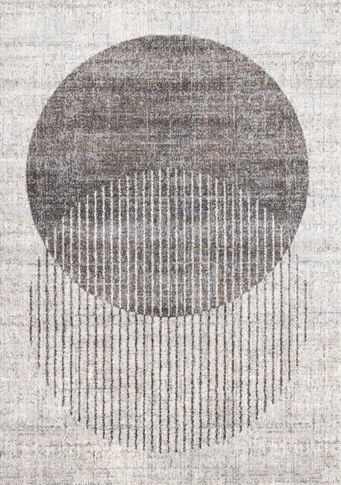 Solace Soft Low-Pile Grey White Merging Circles Area Rug - 3'11\" x 5'7\"