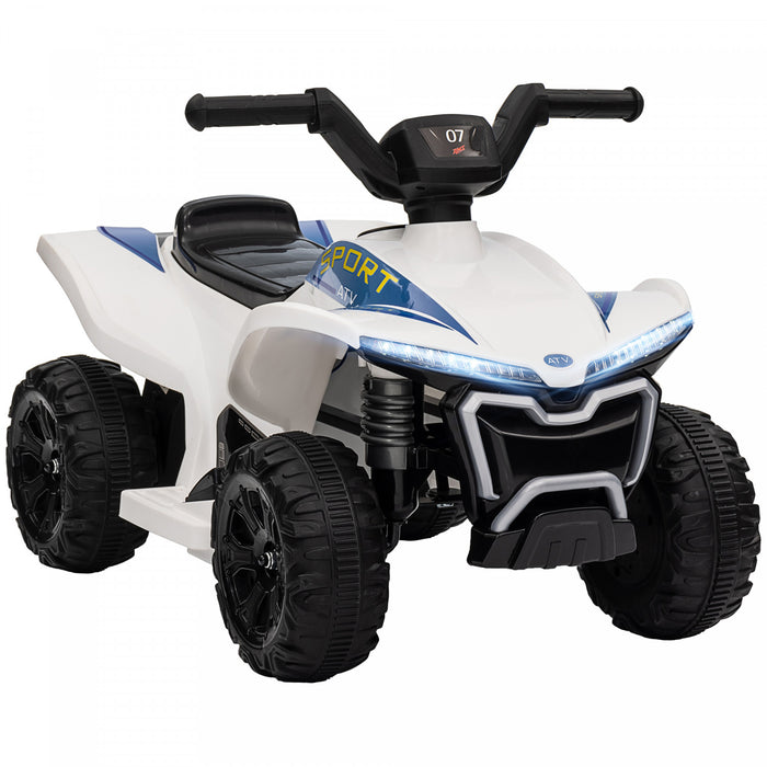 Qaba Kids Atv, 6v Battery Powered Ride-On Electric Vehicle With 1.6mph Max Speed, Headlights, Music, Forward/reverse Switch, 4 Wheeler Ride On Toy For 18-36 Months, White