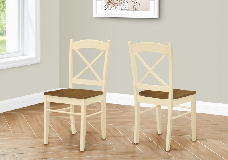 Dining Chair Set of 2 Kitchen Dining Room Oak & Cream Wood Legs Transitional