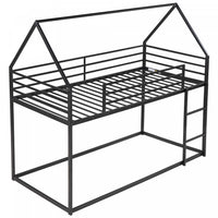 Liam House Bunk Bed with Built-in Ladder and Metal Frame,Twin Over Twin Size,Black  