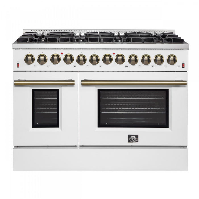 Forno Galiano 48\" White Dual Fual Range, 6.58 cu. ft. double ovens- FFSGS6156-48WHT