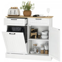 HOMCOM Tilt Out Trash Cabinet, Kitchen Island with 2 Drawers, White