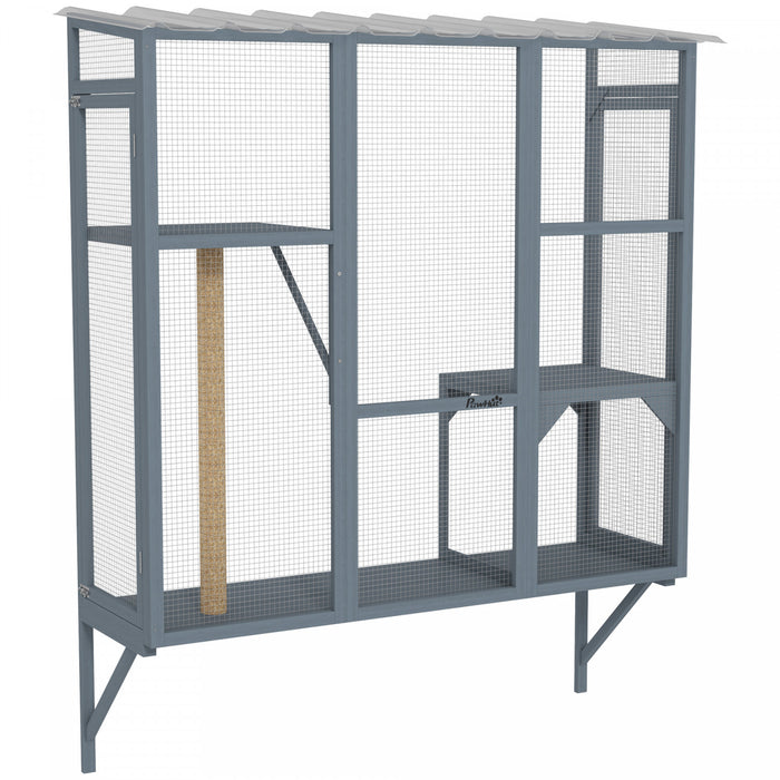 Pawhut Catio Outdoor Cat Enclosure, Cat Window Box For 2-3 Cats With 2 Jumping Platforms & Scratching Post, Expendable Secure Window Perch House For Large Indoor Cats, Grey