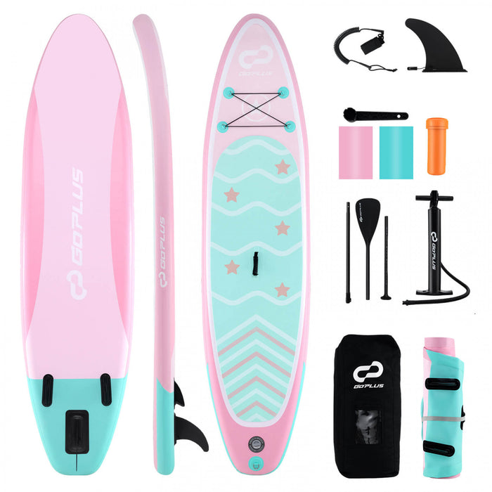 Goplus Large Inflatable Sup Board, Portable Paddle Board With 5d Rings Stand Up Paddle Board For Youth & Adult Light Pink