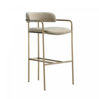 Serene Mid-Century Modern Metal Upholstered Barstool in Taupe