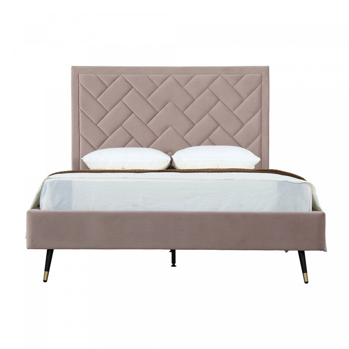 Crosby Modern Upholstered Velvet Queen Bed in Blush