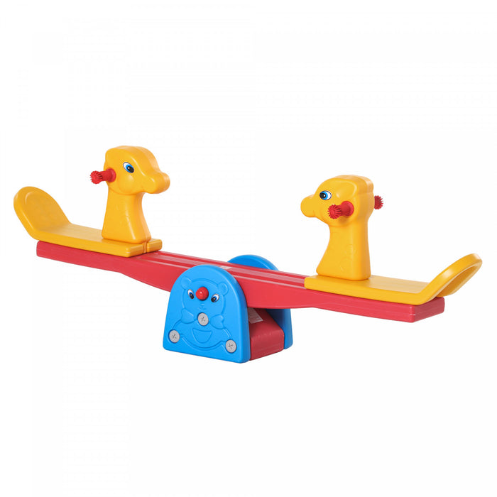 Qaba Kids Seesaw Safe Teeter Totter 2 Seats With Easy-grip Handles Indoor Outdoor Living Room Playroom Backyard Equipment, For 1-4 Years Old Multicolor