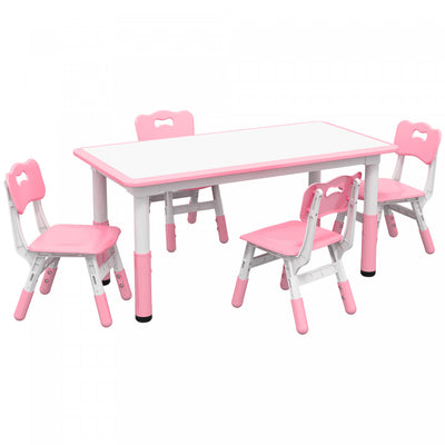Qaba Kids Table And Chair Set With 4 Chairs, Adjustable Height, Easy To Clean Table Surface, For 1.5|Qaba Ensemble De Table Et Chaises Pour Enfants Avec 4 Chaises, Hauteur Reglable, Surface De Table Fa