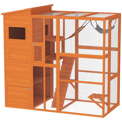 Pawhut Catio Outdoor Cat Enclosure, 76" L Large Weatherproof Cat House With Cat Condo, Jumping Platf|Pawhut Catio Enclos D'exterieur Pour Chat, 76" De Long, Grande Maison Resistante Aux Intemperies Ave