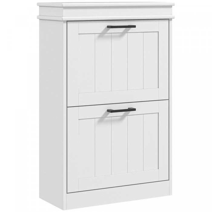 HOMCOM Narrow Shoe Cabinet for Entryway with Flip Drawers Adjustable Shelf