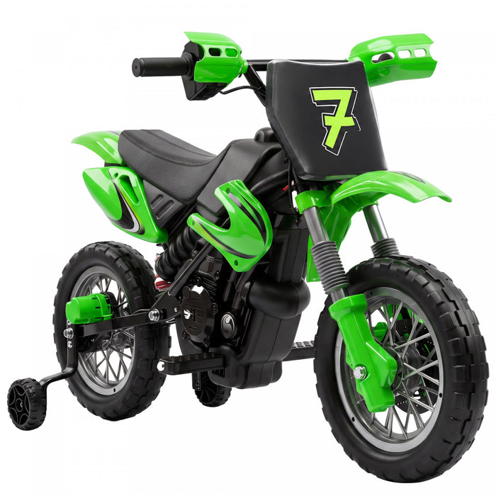 Qaba 12V Kids Electric Motorcycle, Battery Powered Ride on Motorcycle with Training Wheels, Electric Dirt Bike with Rear Suspension, Horn for Boys Girls 3-6 Years, Green
