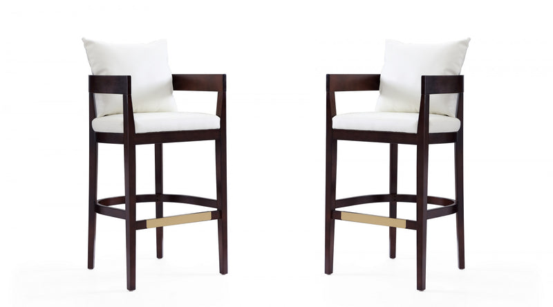 Ritz Mid-Century Modern Wood Upholstered Barstool in Ivory - Set of 2