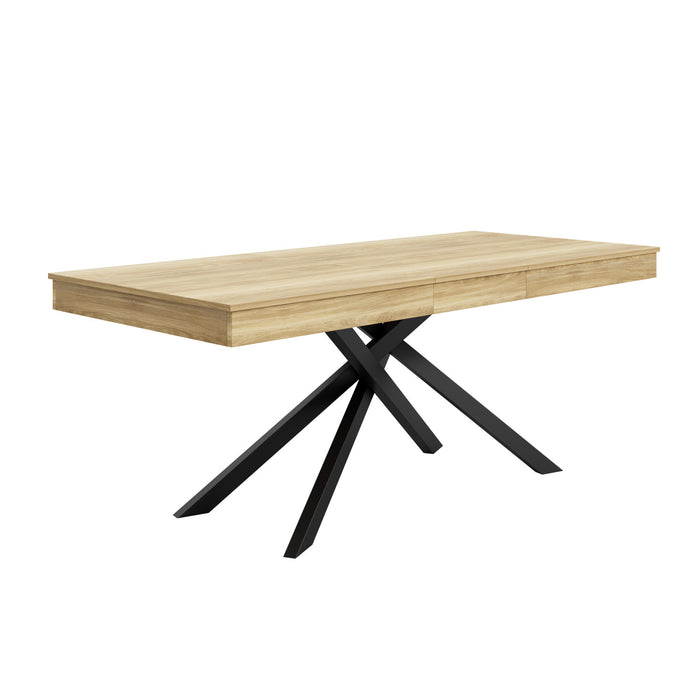 FlexDine 55-71 Inch Rectangular Extendable Dining Table with Cross Legs and Oak Finish, Oak