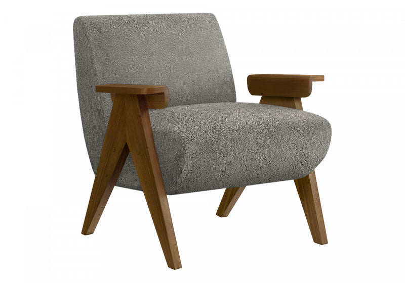 Monarch Specialties - Accent Chair, 31\"H, Upholstered, Living Room, Bedroom, Grey Fabric, Brown Walnut Wood