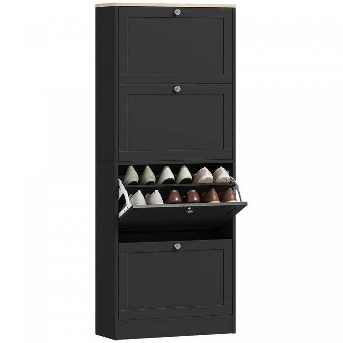 HOMCOM Shoe Cabinet with 4 Flip Drawers and Adjustable Shelves, Black