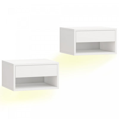 HOMCOM Floating Nightstand Set of 2 with RGB LED Lights App Control