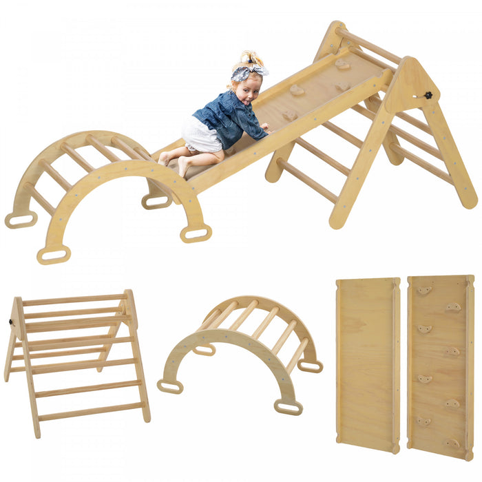 Qaba Pikler Triangle Set, 5 In 1 Climbing Toys For Toddlers, Indoor Baby Jungle Gym With Ladder, Ramp, Arch, For Climbing, Sliding, For 18-48 Months, Nature Wood