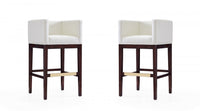 Kingsley Mid-Century Modern Wood Upholstered Barstool in Ivory - Set of 2