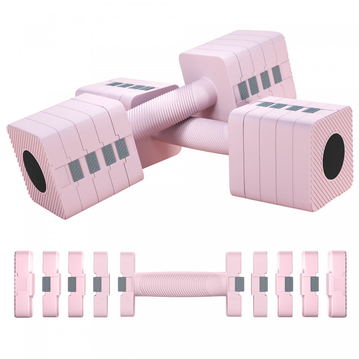 Soozier 2/4/7/9/11 lb Adjustable Dumbbell Set of 2, 5-in-1 Free Weights Dumbbells Set with Non-Slip Handle, for Men and Women Home Gym Workout, Pink