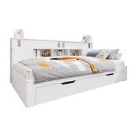 Liam Daybed with Storage Drawers and Built-in Shelves,Full Size,White 