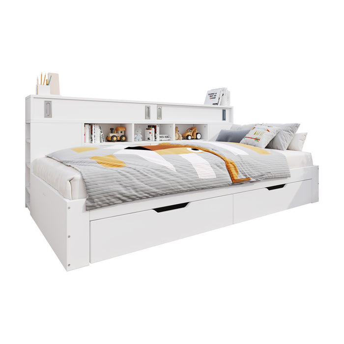 Liam Daybed with Storage Drawers and Built-in Shelves,Full Size,White