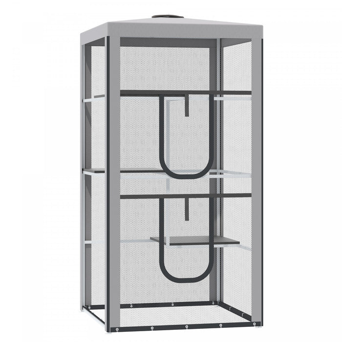 Pawhut Large Catio Outdoor Cat Enclosure Cat House Indoor Kitten Cage Pet Kennel With 3 Platforms, Zippered Doors, And 4 Sandbags 39\" X 39\" X 79\"