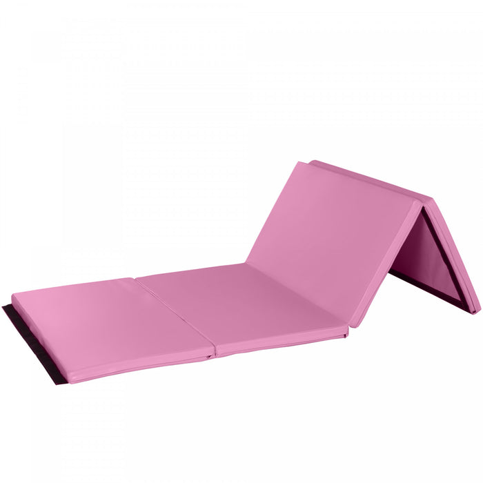Soozier 4'x6'x2'' Folding Gymnastics Tumbling Mat, Exercise Mat With Carrying Handles For Yoga, Mma, Martial Arts, Stretching, Core Workouts, Pink