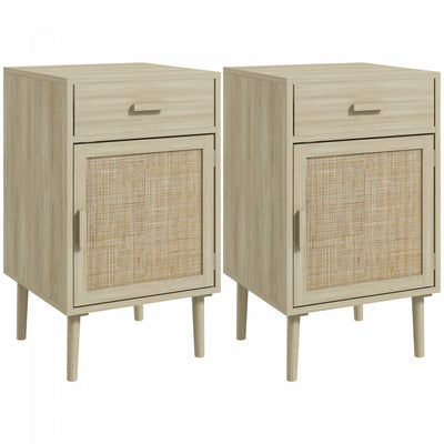 HOMCOM Bedside Table Set of 2 with Storage Drawer for Bedroom Living Room