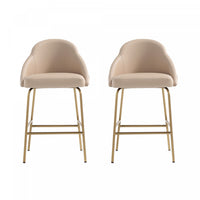 Gracie Modern Metal Upholstered Counter Stool in Tan and Gold - Set of 2