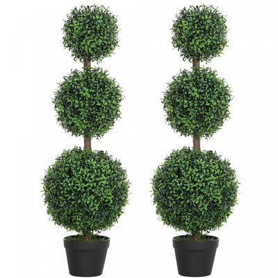 HOMCOM 2 Pack Artificial Boxwood Topiary Ball Trees, Fake Plants in Pot